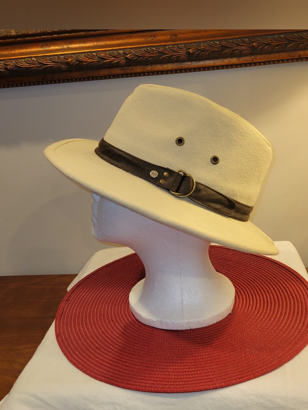 🟧EUC~STETSON Canvas Safari Hat with Brown Leather Band